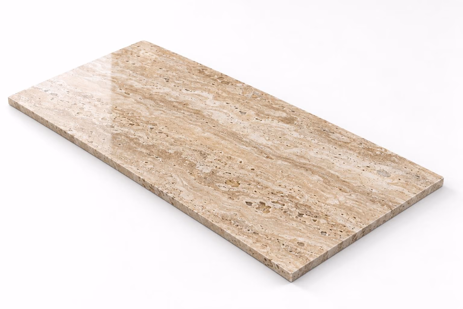Travertino Puebla — Fiorito — Pulido brillado — 1 cm — 120x60 — Placa
