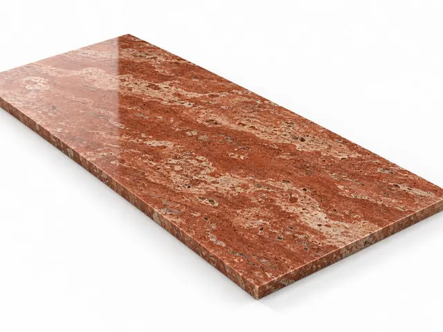 Travertino rojo — Fiorito — Pulido brillado — 1 cm — 120x60 — Placa