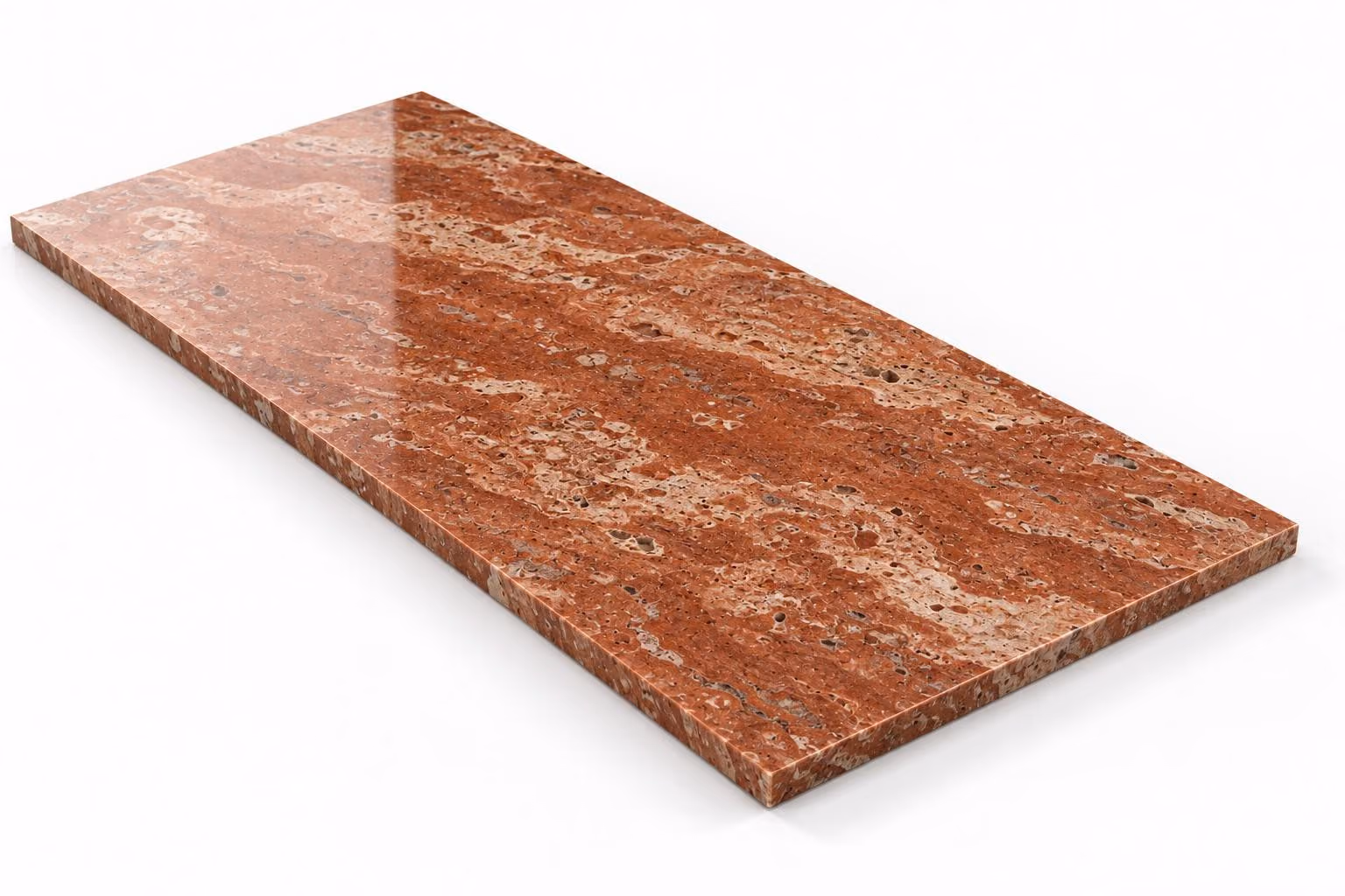 Travertino rojo — Fiorito — Pulido brillado — 1 cm — 120x60 — Placa