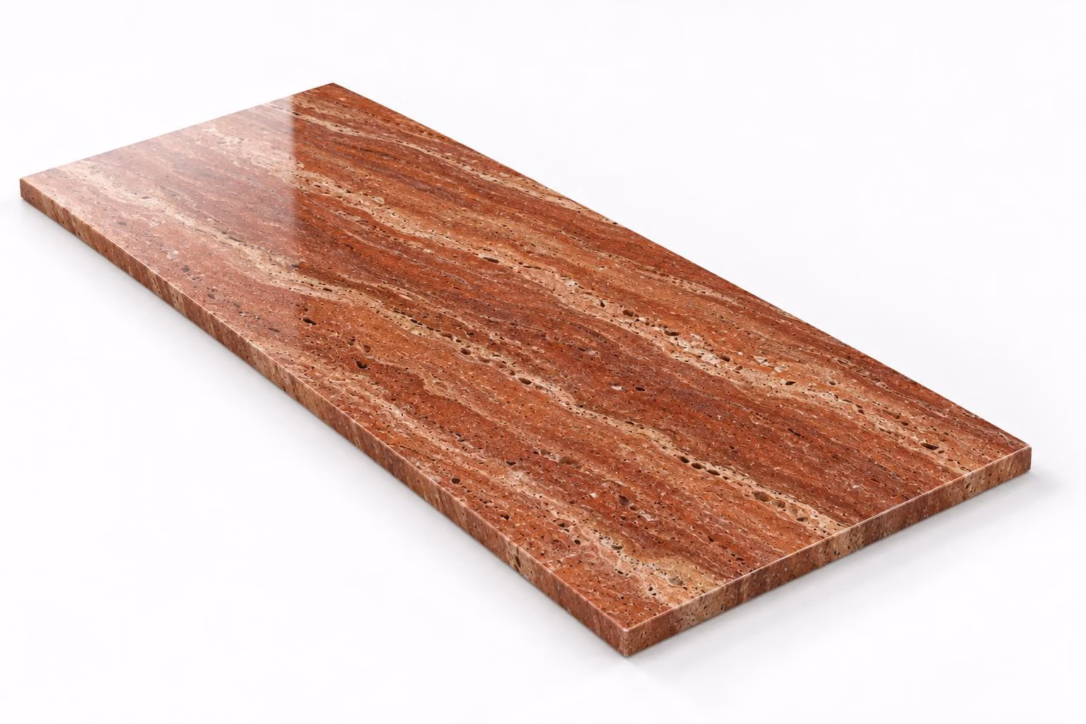 Travertino rojo — Veta — Pulido brillado — 1 cm — 120x60 — Placa