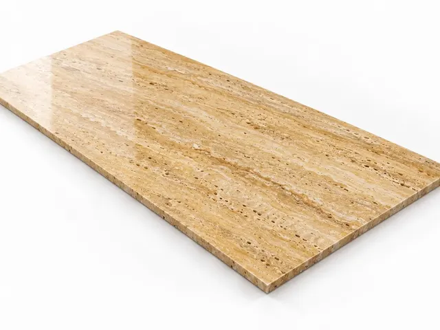 Travertino amarillo — Veta — Pulido brillado — 1 cm — 120x60 — Placa