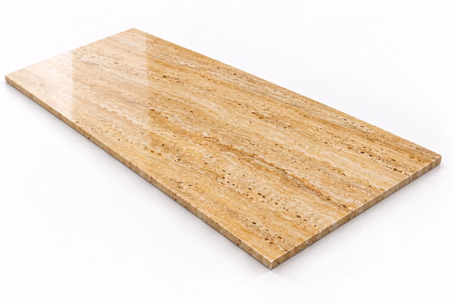 Travertino amarillo — Veta — Pulido brillado — 1 cm — 120x60 — Placa