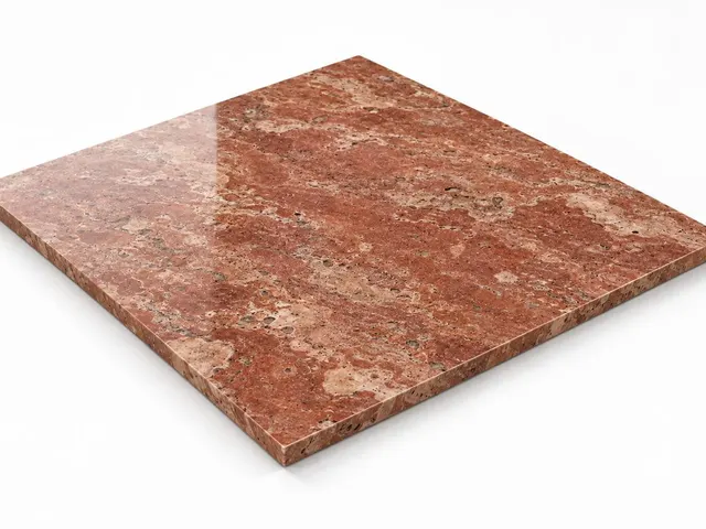 Travertino rojo — Fiorito — Pulido/brillado — 1 cm — 60x60 — Placa