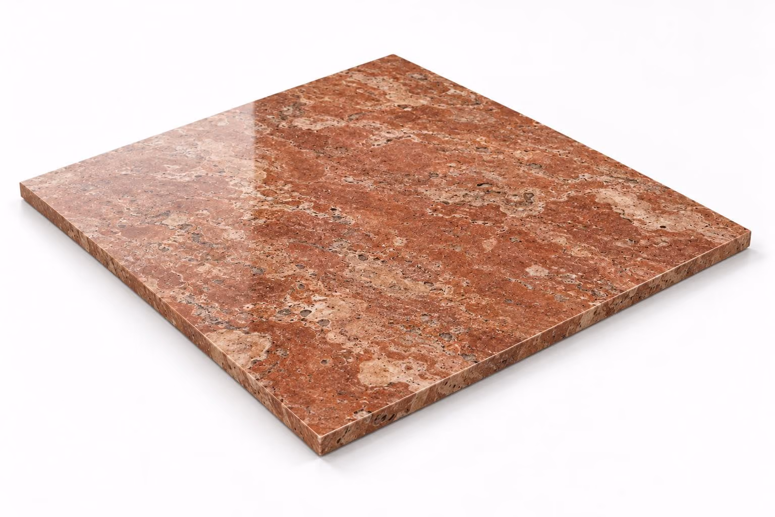 Travertino rojo — Fiorito — Pulido/brillado — 1 cm — 60x60 — Placa