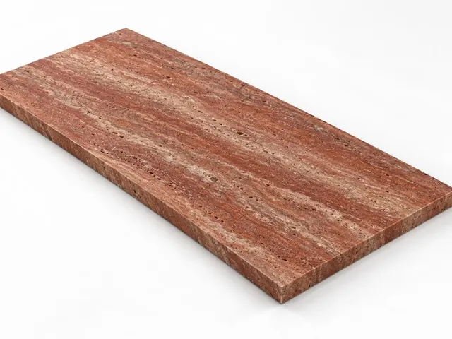 Travertino rojo — Veta — Cepillado — 2 cm — 120x60 — Placa