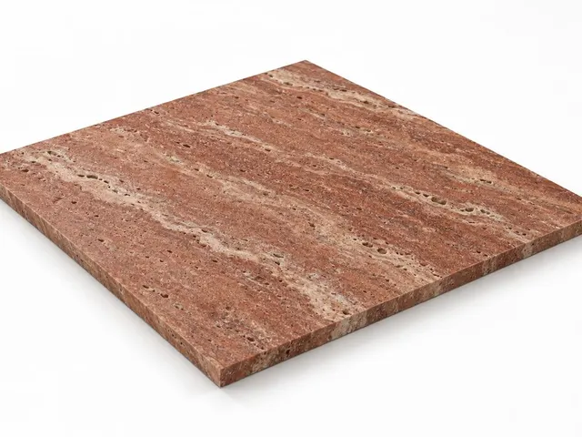 Travertino rojo — Veta — Sanblasteado — 1 cm — 60x60 — Placa